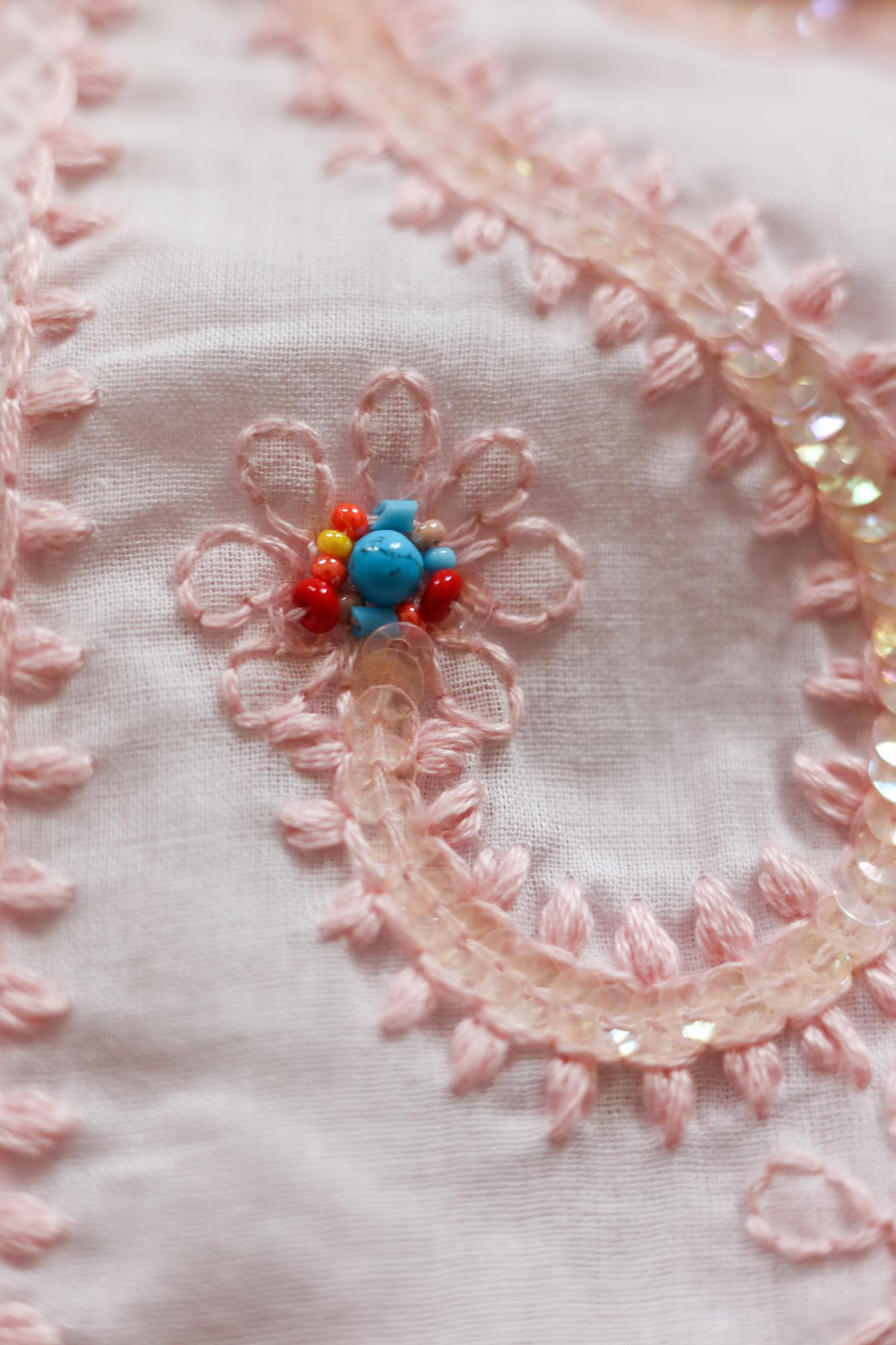 Detail of floral embroidery stitches